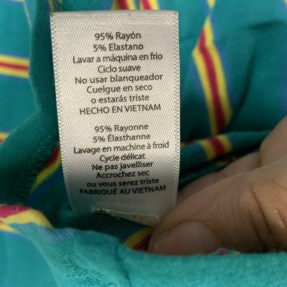LulaRoe Women Blouse Size Medium Striped Green Yellow Short Sleeve Tunic Pullove - Picture 8 of 8